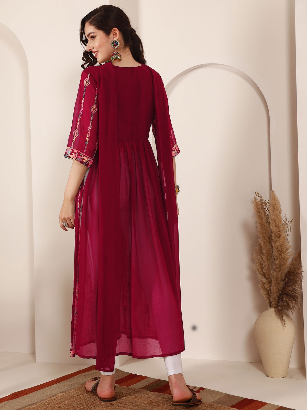 Youthnic - Georgette Embroidered and Sequence Work Naira Cut Kurta and Dupatta Set