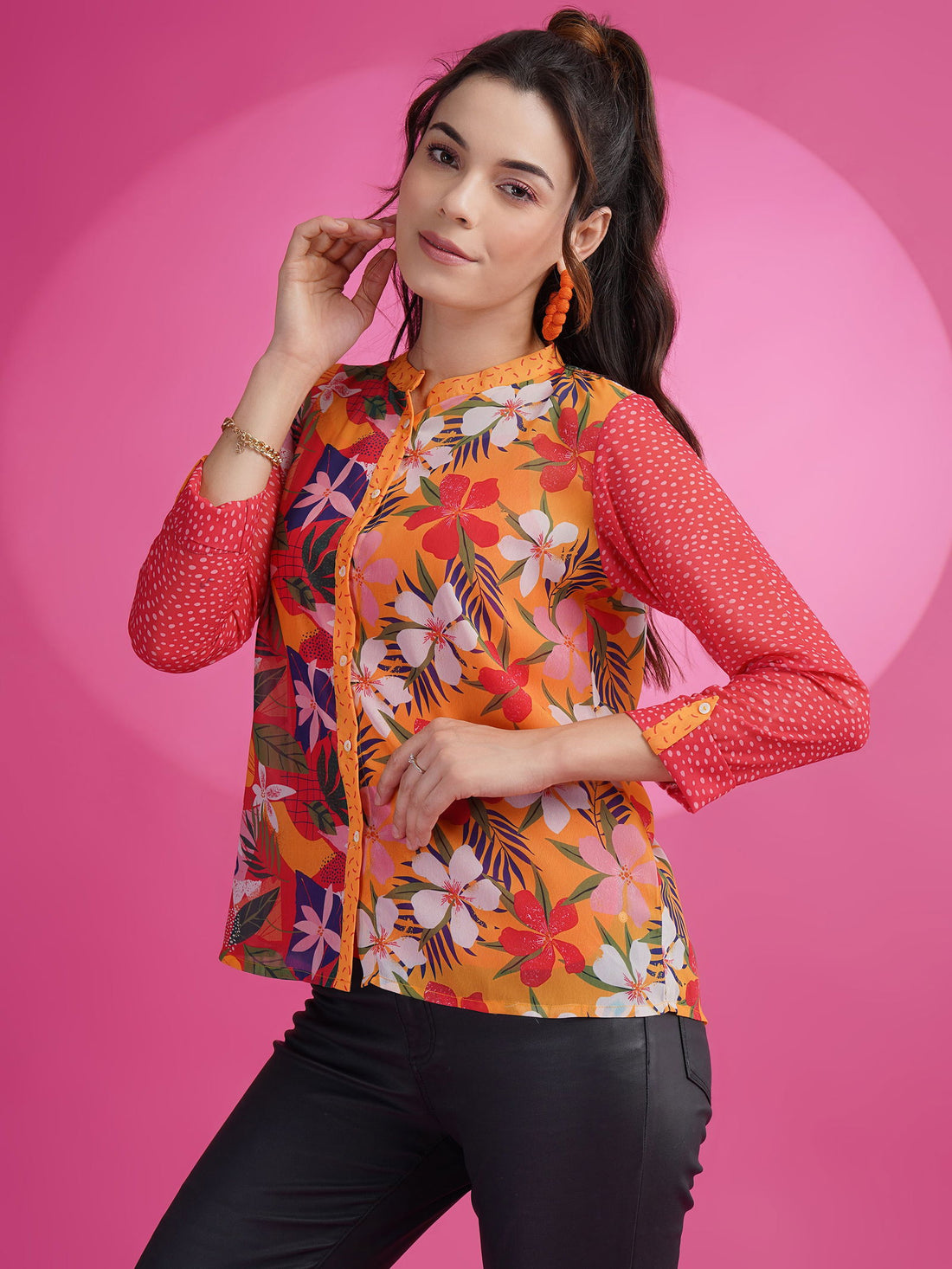 Youthnic - Georgette Floral Print Casual Wear Shirt With Separate matching singlet