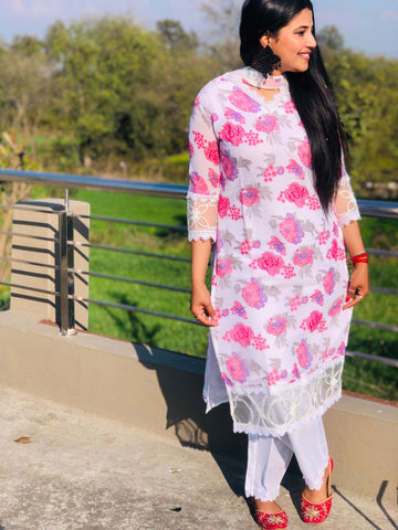 Youthnic -  - Georgette Floral Print Kurta Pant With Dupatta Set - #tag1# - #tag2# - #tag3# - #tag4#