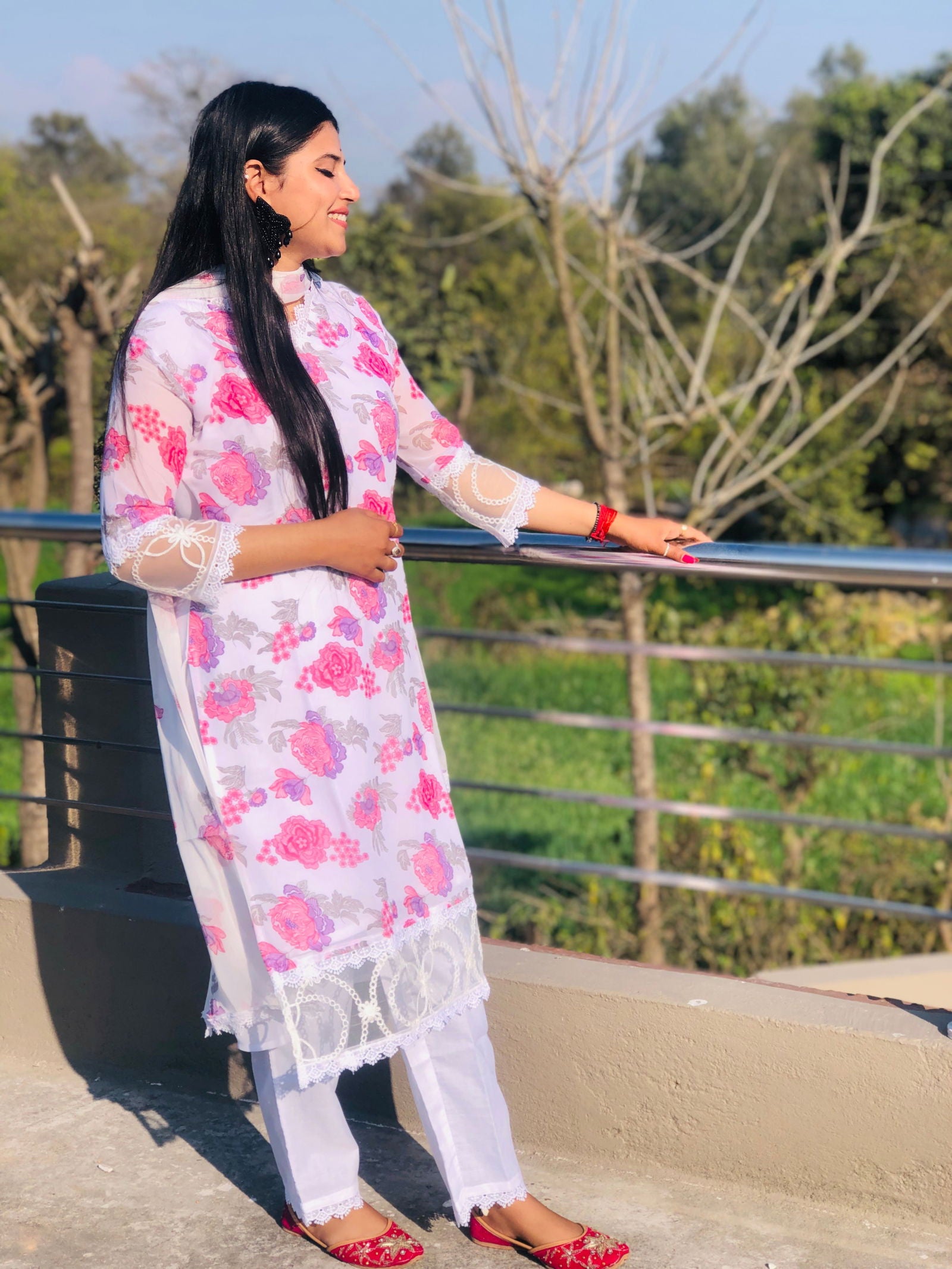 Youthnic -  - Georgette Floral Print Kurta Pant With Dupatta Set - #tag1# - #tag2# - #tag3# - #tag4#