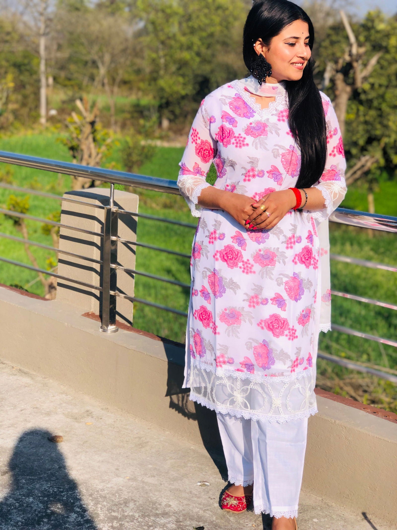 Youthnic -  - Georgette Floral Print Kurta Pant With Dupatta Set - #tag1# - #tag2# - #tag3# - #tag4#