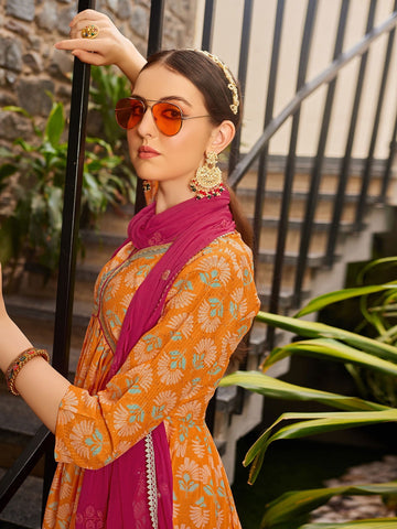 Youthnic - Musline Printed and Embroidered Work Alia Cut and Naira Cut Kurta Pant and Dupatta Set
