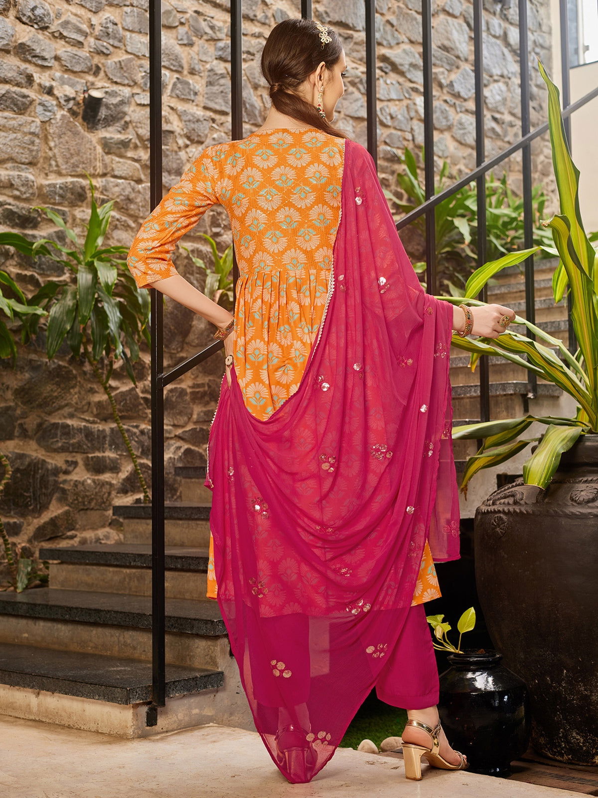 Youthnic - Musline Printed and Embroidered Work Alia Cut and Naira Cut Kurta Pant and Dupatta Set