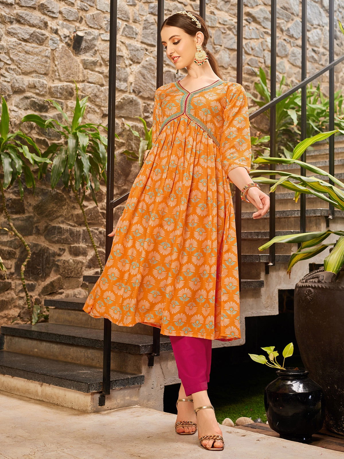 Youthnic - Musline Printed and Embroidered Work Alia Cut and Naira Cut Kurta Pant and Dupatta Set