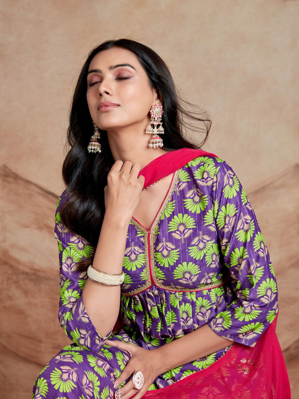 Youthnic - Musline Printed and Embroidered Work Alia Cut and Naira Cut Kurta Pant and Dupatta Set