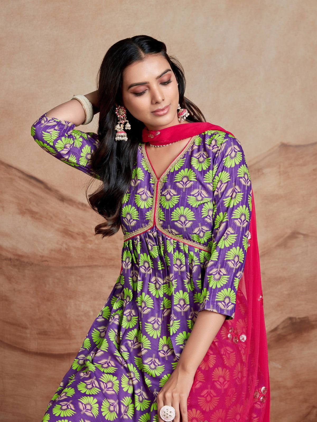 Youthnic - Musline Printed and Embroidered Work Alia Cut and Naira Cut Kurta Pant and Dupatta Set