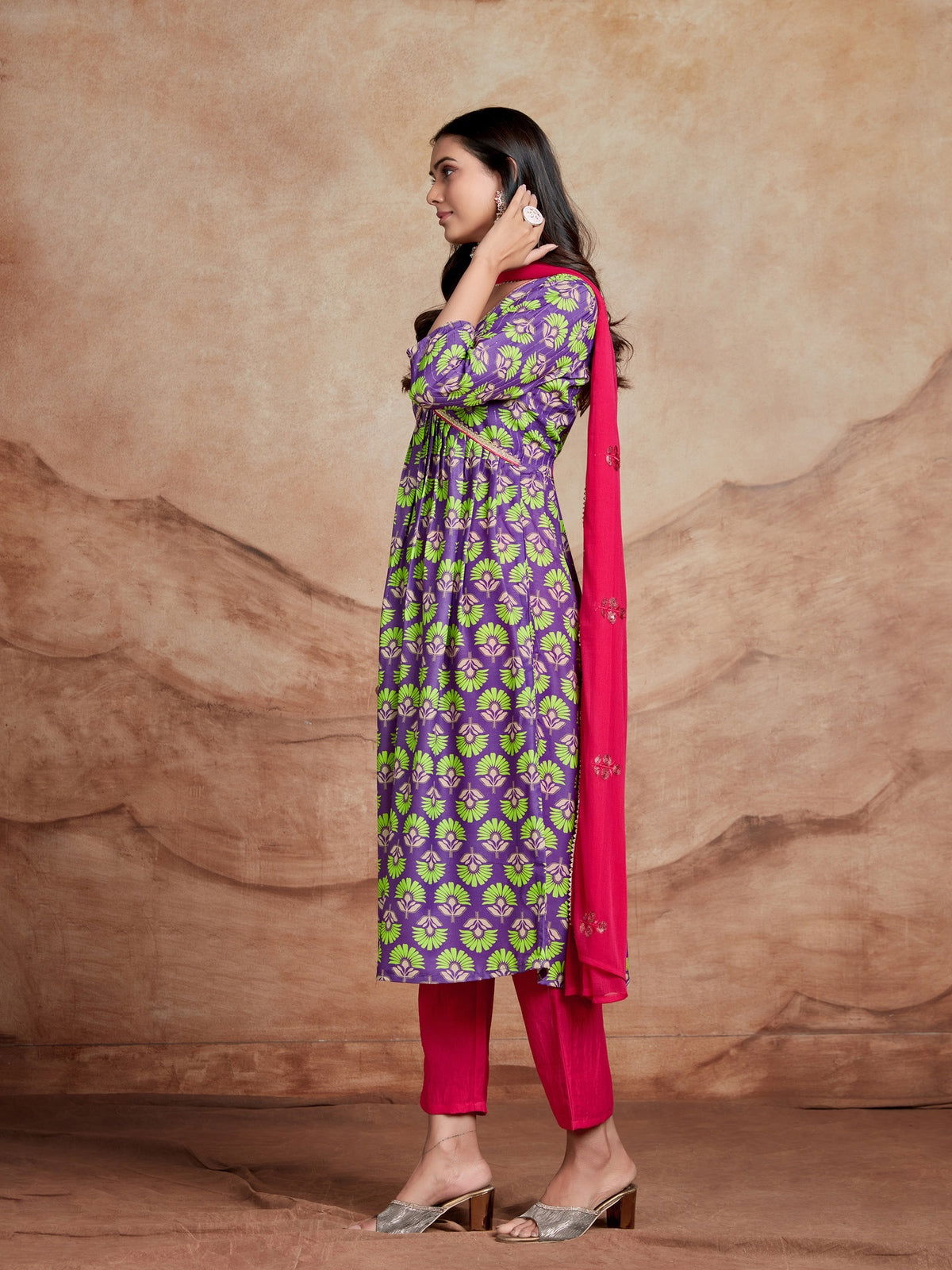 Youthnic - Musline Printed and Embroidered Work Alia Cut and Naira Cut Kurta Pant and Dupatta Set