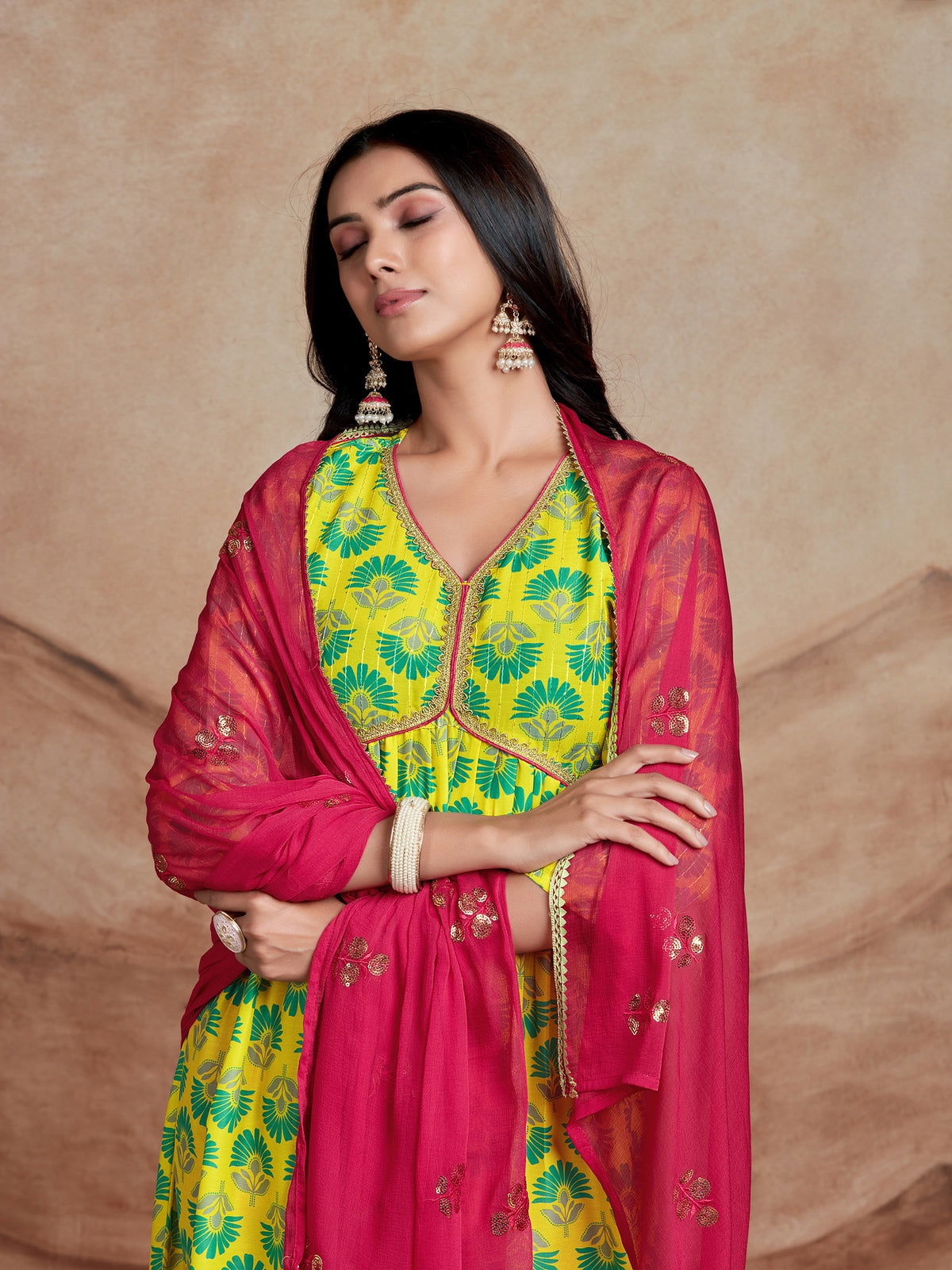 Youthnic - Musline Printed and Embroidered Work Alia Cut and Naira Cut Kurta Pant and Dupatta Set