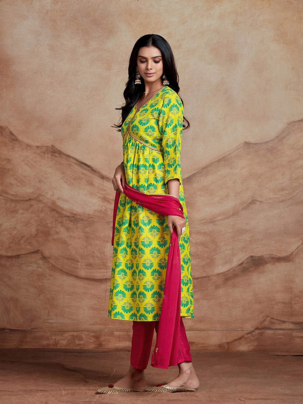 Youthnic - Musline Printed and Embroidered Work Alia Cut and Naira Cut Kurta Pant and Dupatta Set