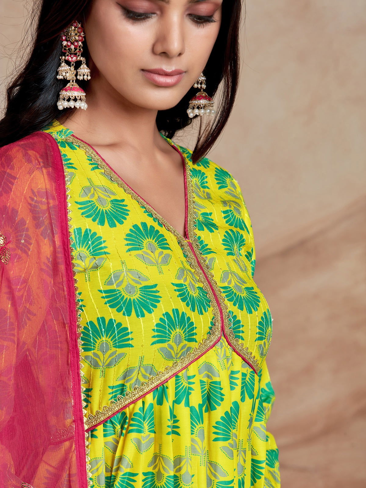 Youthnic - Musline Printed and Embroidered Work Alia Cut and Naira Cut Kurta Pant and Dupatta Set