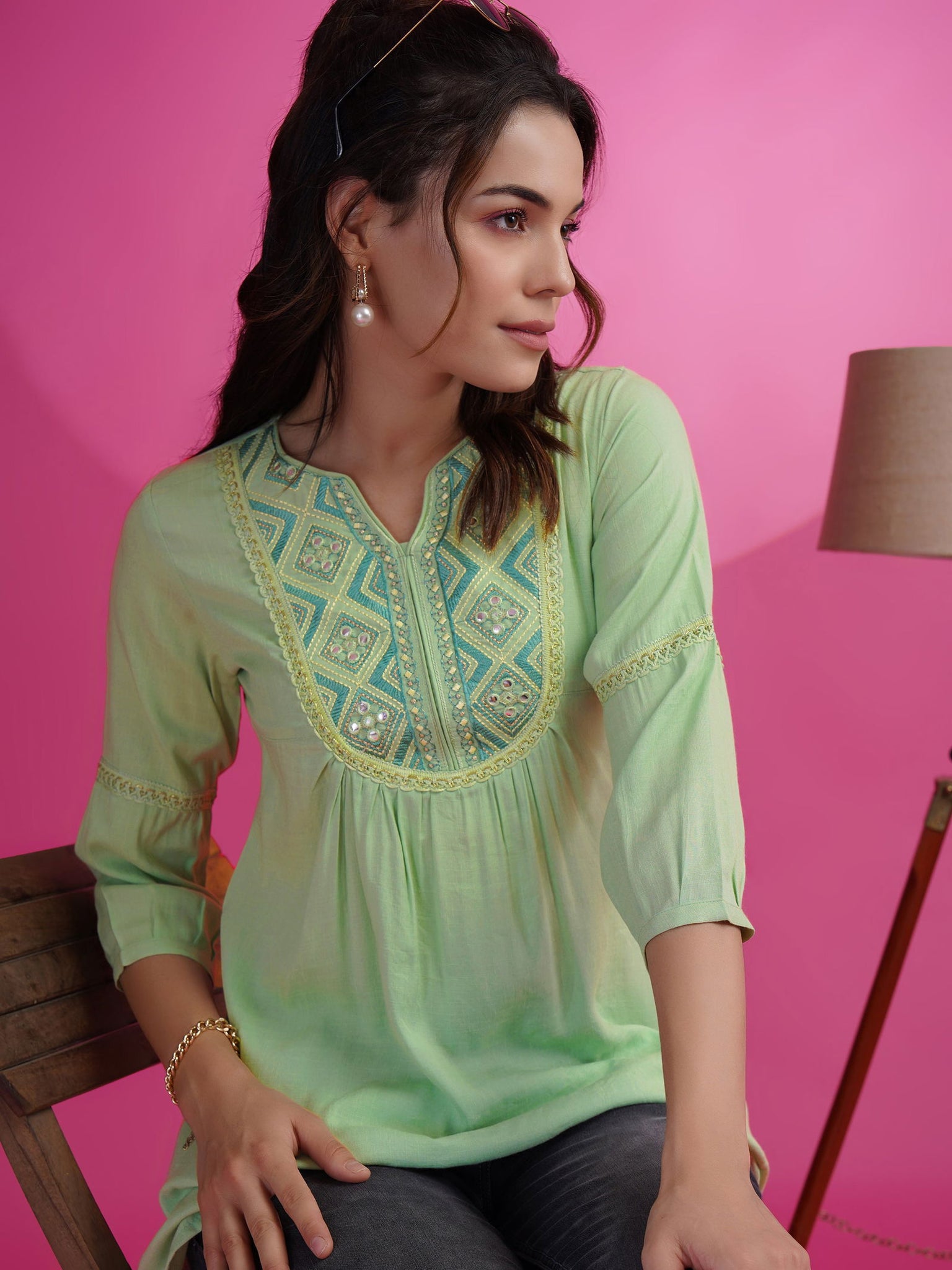 Youthnic - Poly Rayon Embroidered Short Kurti