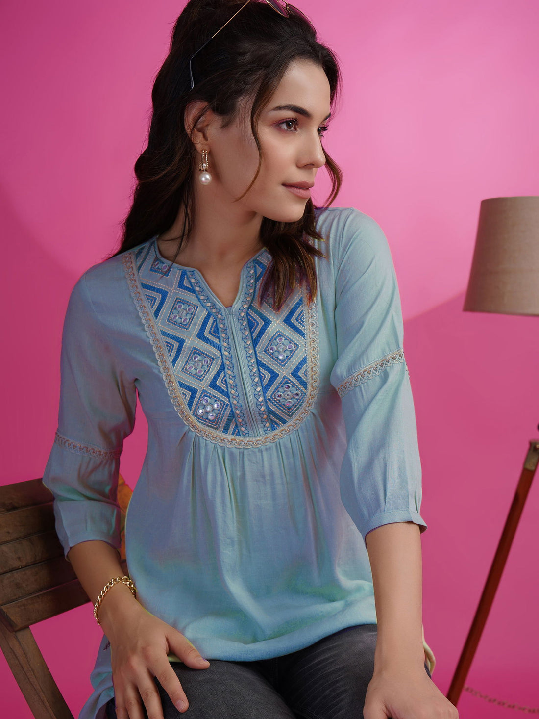 Youthnic - Poly Rayon Embroidered Short Kurti