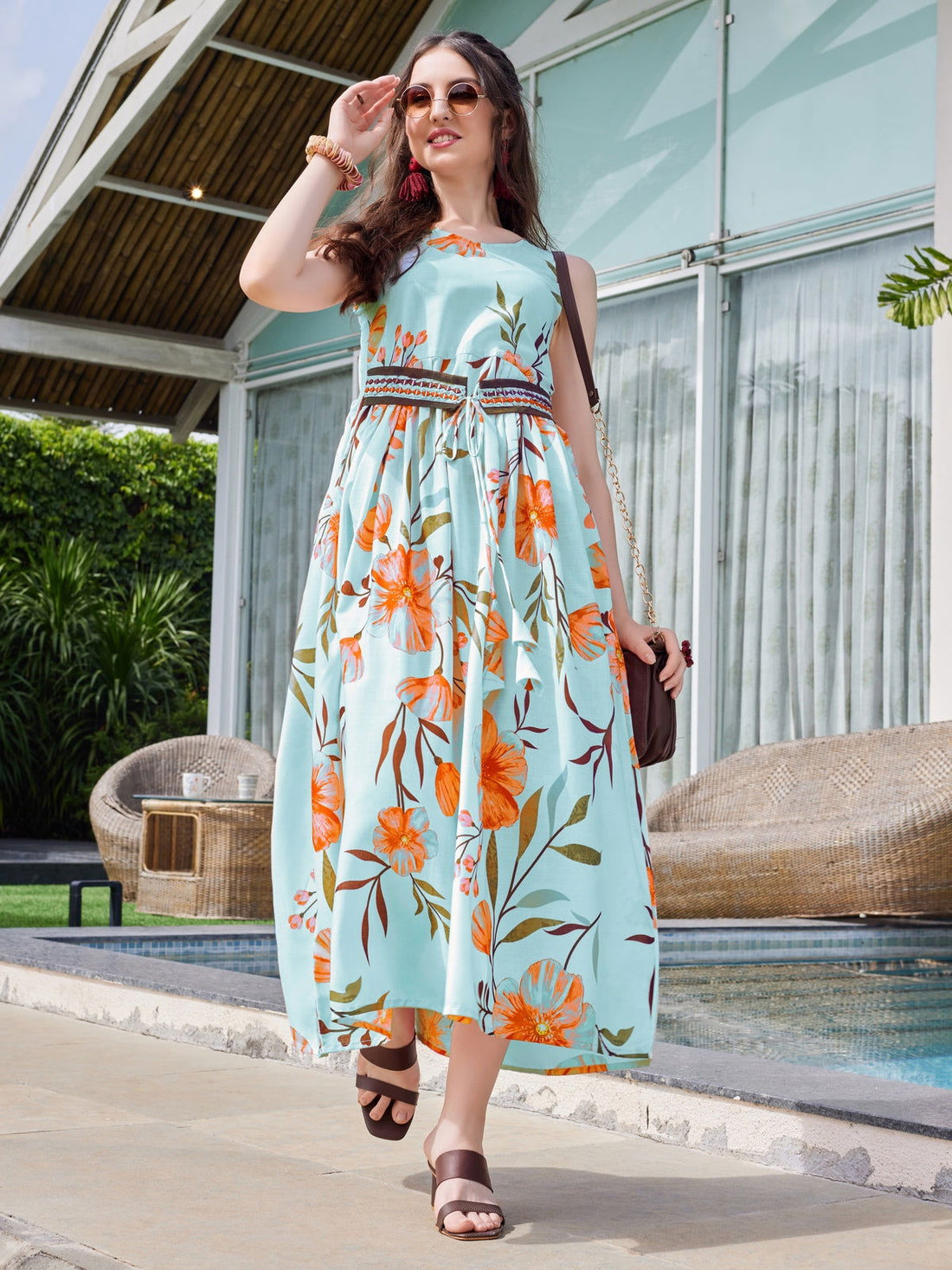 Youthnic - Silk Blend Anarkali Floral Print Dress