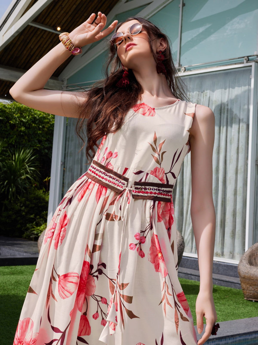Youthnic - Silk Blend Anarkali Floral Print Dress