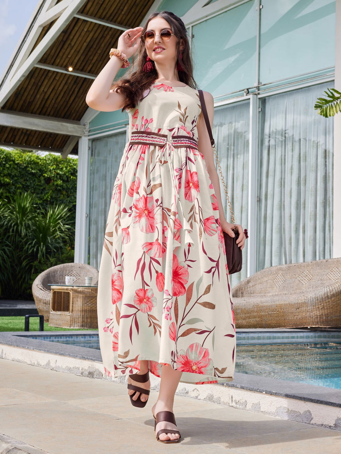 Youthnic - Silk Blend Anarkali Floral Print Dress