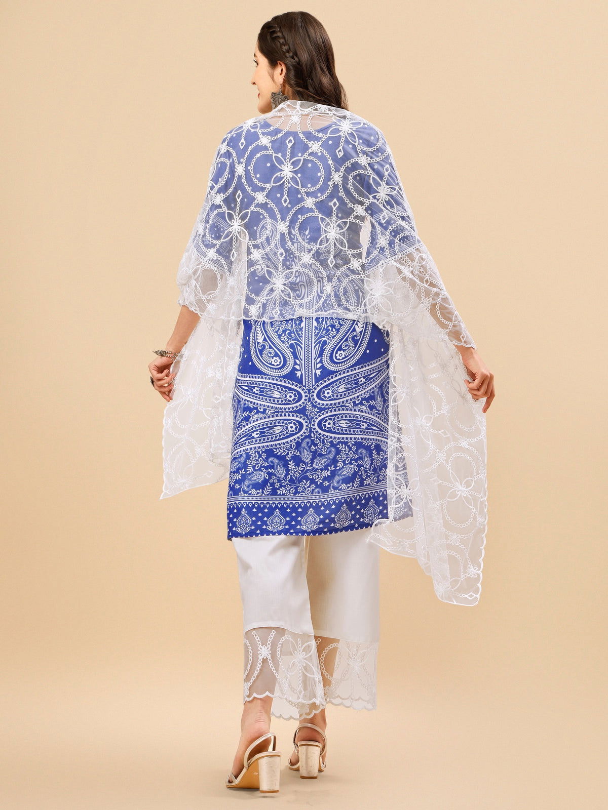 Youthnic - Silk Blend Print and sequence Kurta Palazzo and Dupatta Set