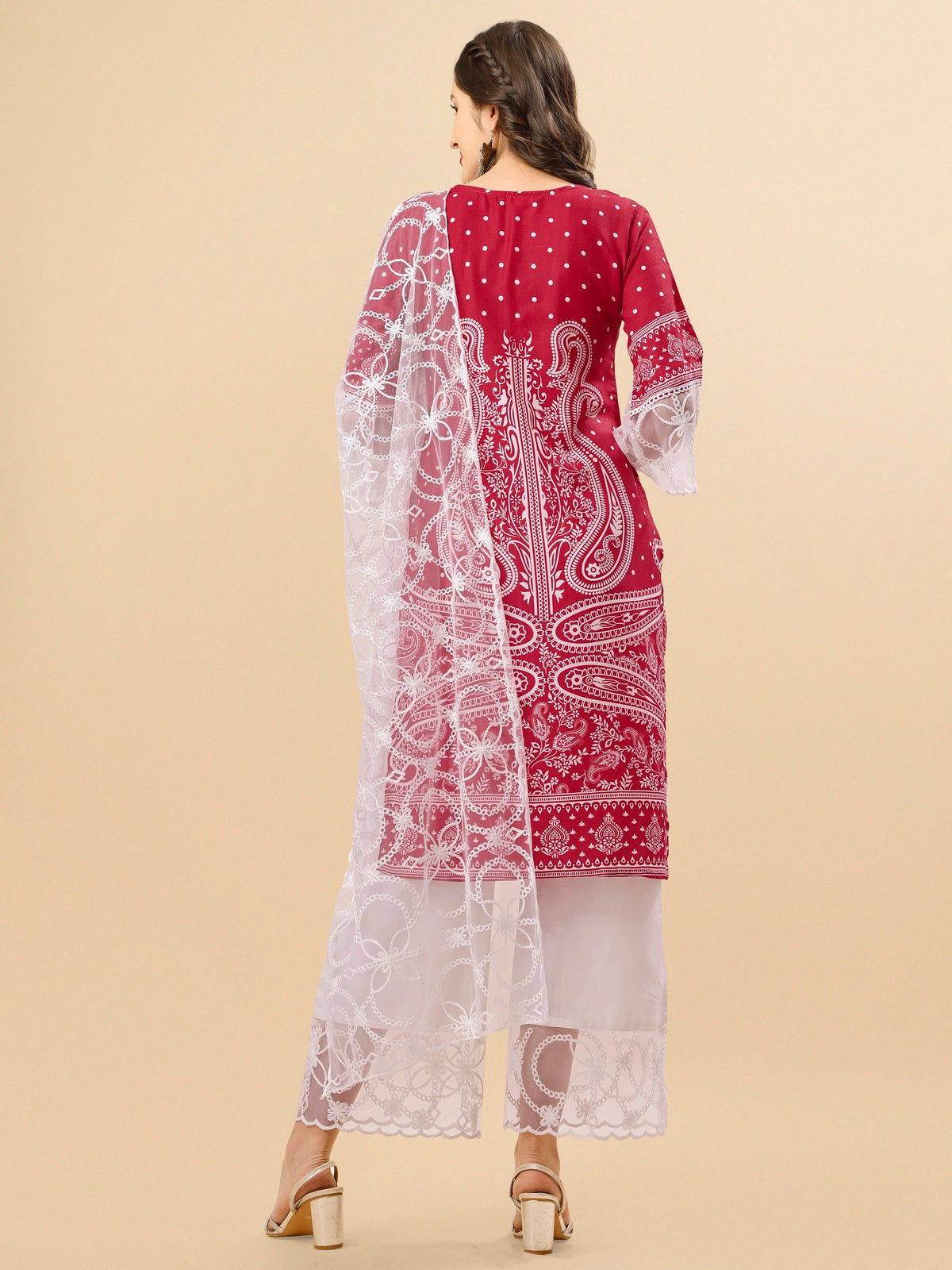Youthnic - Silk Blend Print and sequence Kurta Palazzo and Dupatta Set