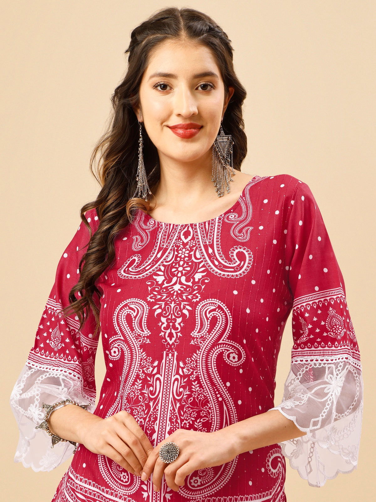Youthnic - Silk Blend Print and sequence Kurta Palazzo and Dupatta Set