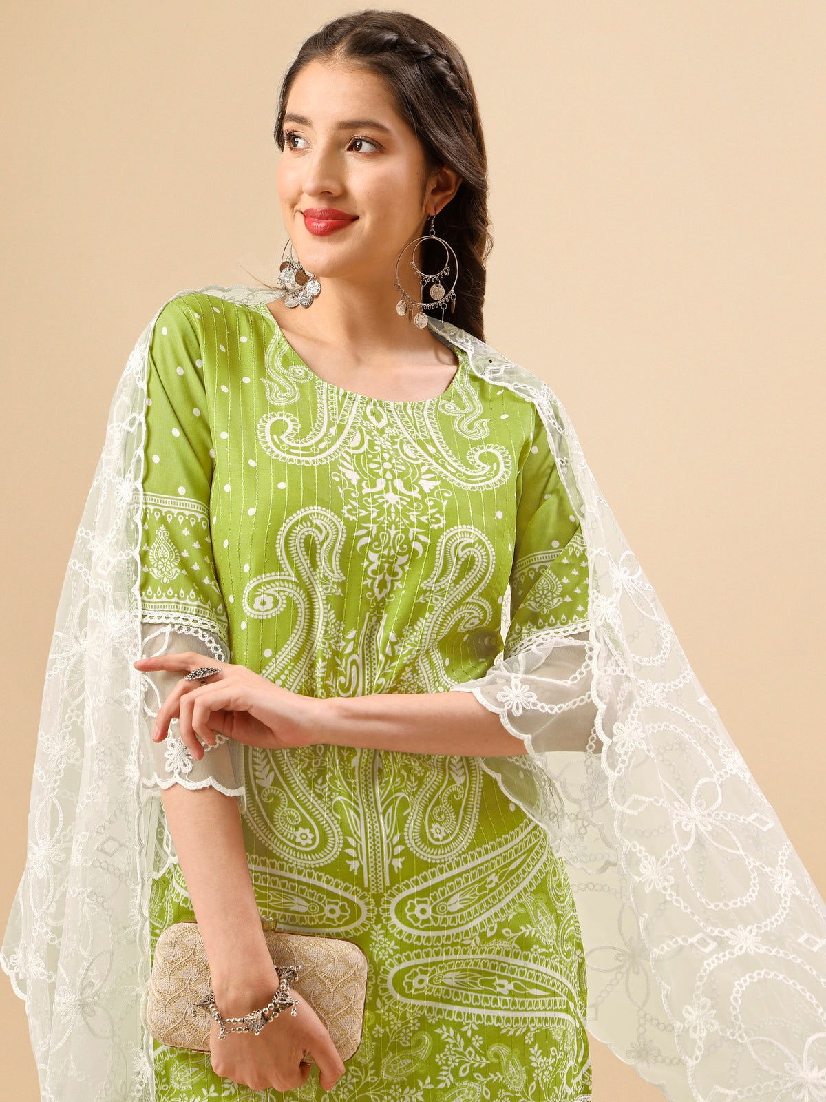 Youthnic - Silk Blend Print and sequence Kurta Palazzo and Dupatta Set