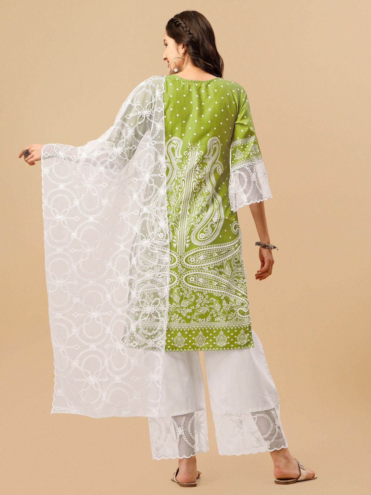Youthnic - Silk Blend Print and sequence Kurta Palazzo and Dupatta Set