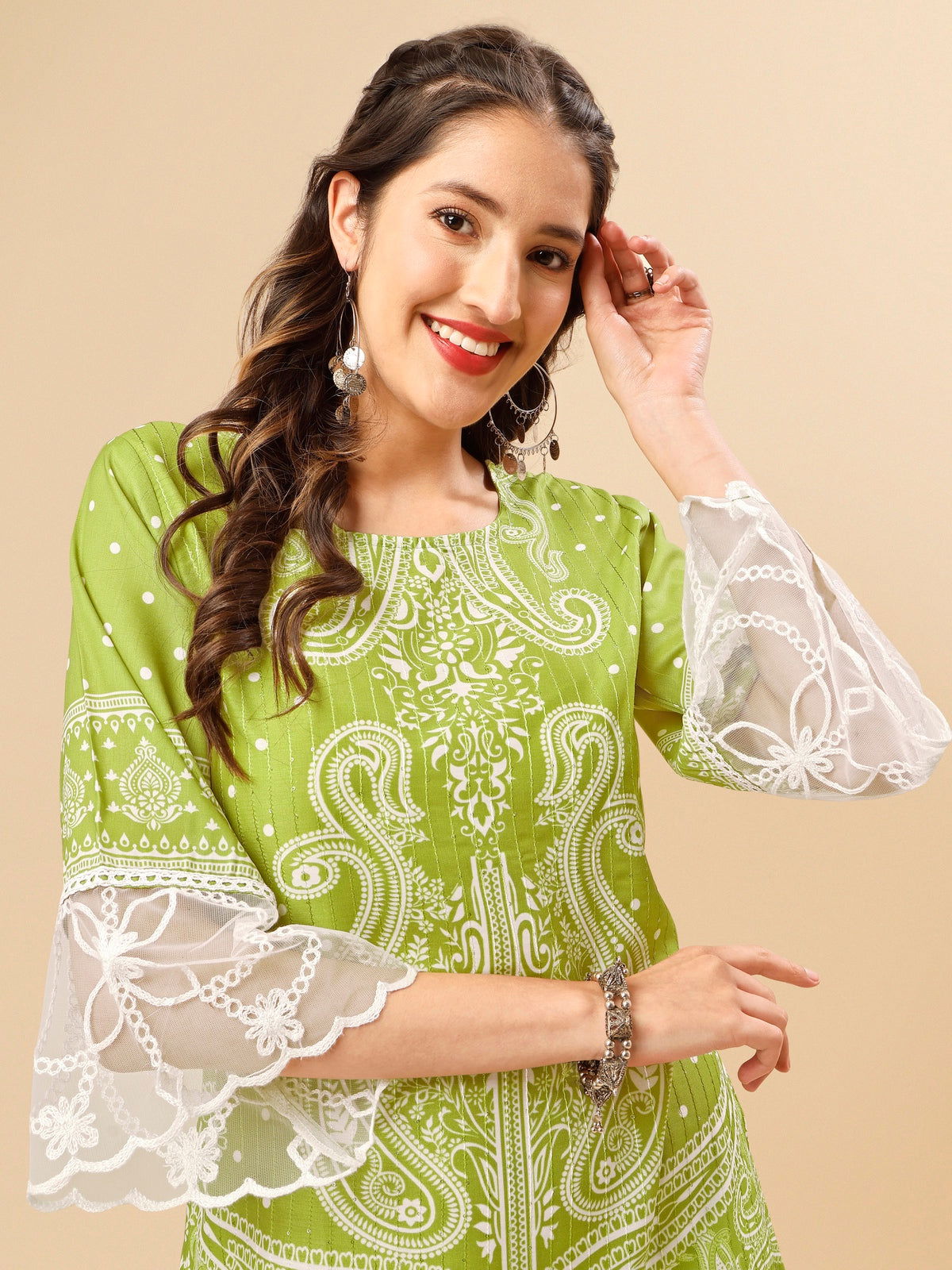 Youthnic - Silk Blend Print and sequence Kurta Palazzo and Dupatta Set
