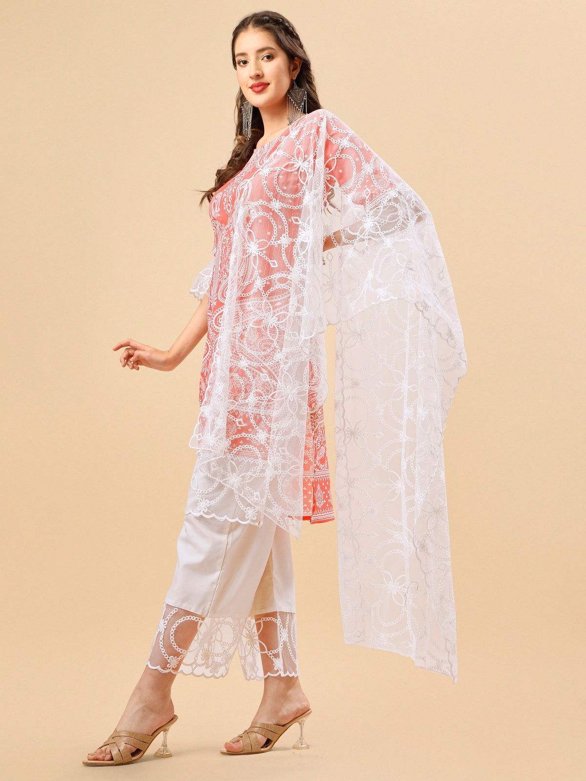 Youthnic - Silk Blend Print and sequence Kurta Palazzo and Dupatta Set