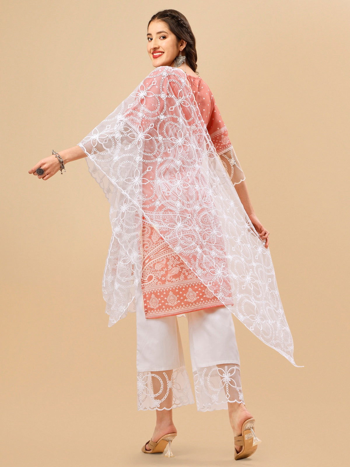 Youthnic - Silk Blend Print and sequence Kurta Palazzo and Dupatta Set