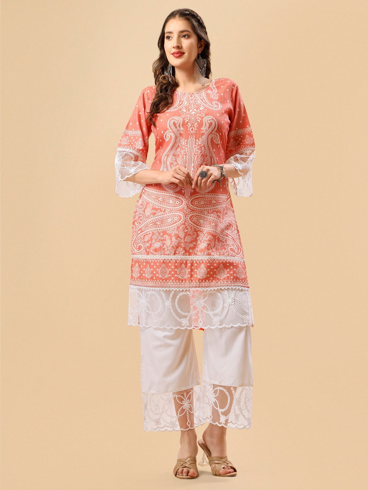 Youthnic - Silk Blend Print and sequence Kurta Palazzo and Dupatta Set