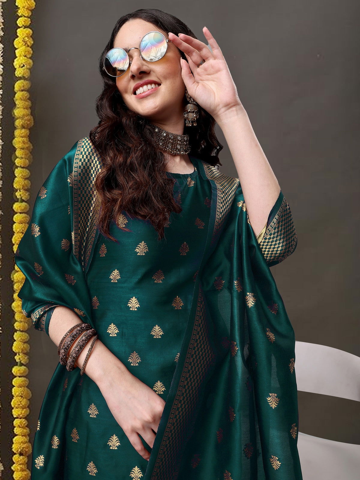 Youthnic - Silk Straight Kurta Salwar Pant With Banarasi Dupatta