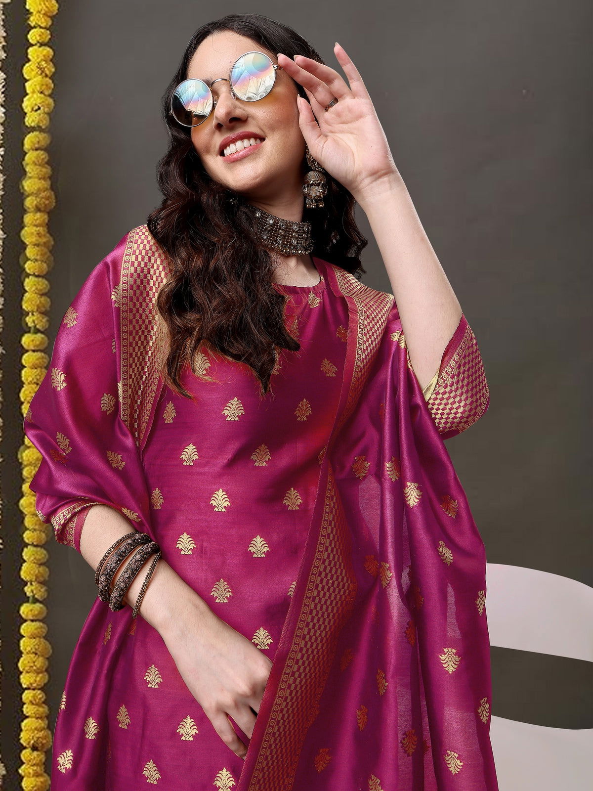 Youthnic - Silk Straight Kurta Salwar Pant With Banarasi Dupatta