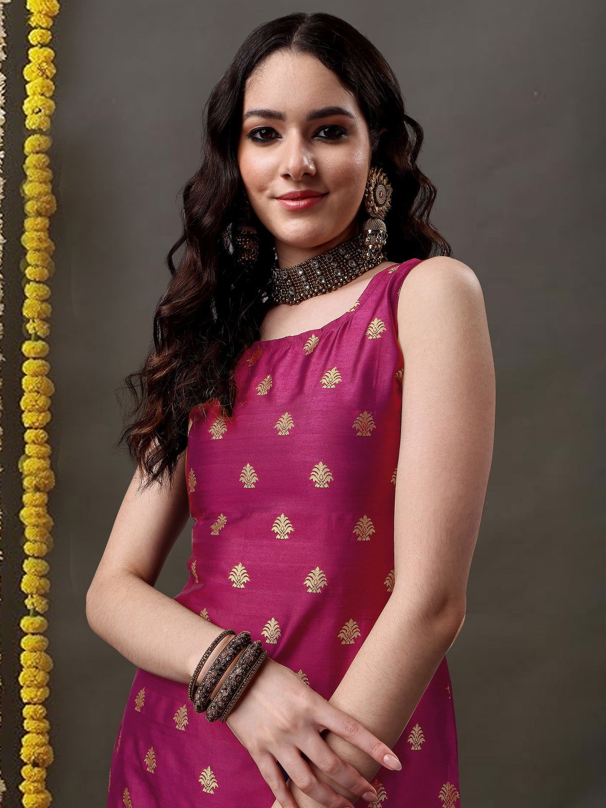 Youthnic - Silk Straight Kurta Salwar Pant With Banarasi Dupatta