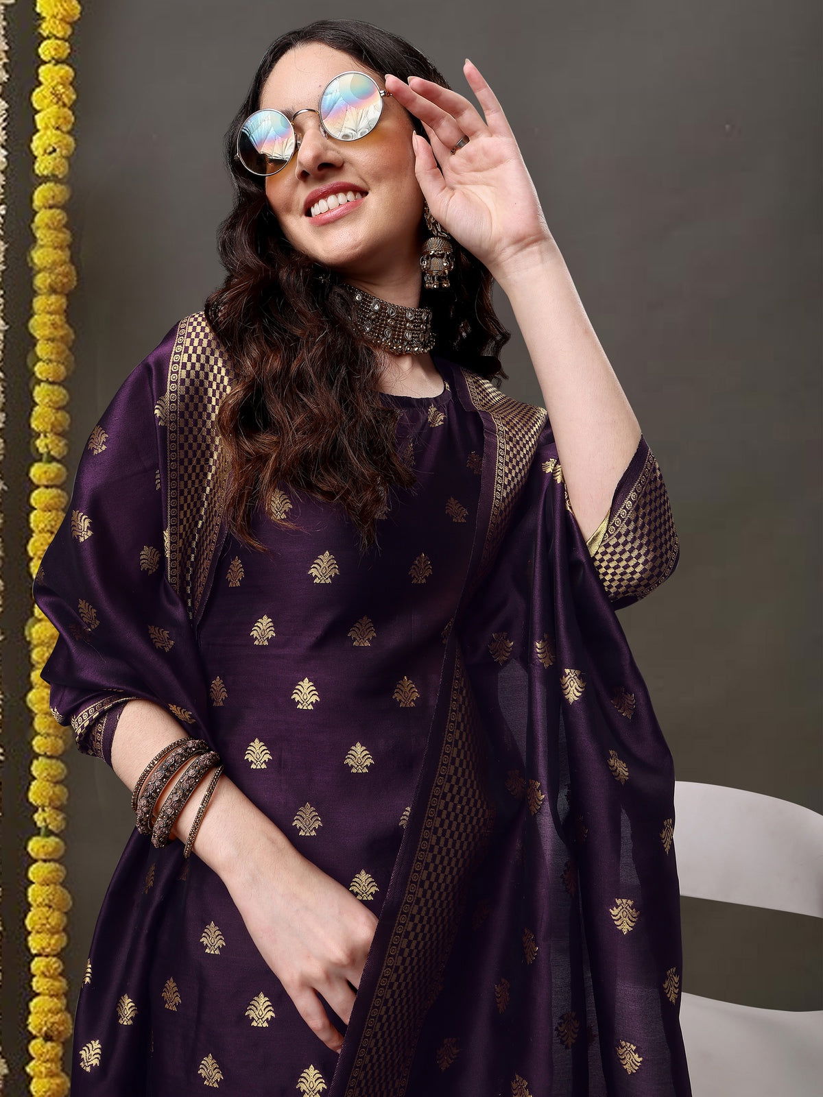 Youthnic - Silk Straight Kurta Salwar Pant With Banarasi Dupatta