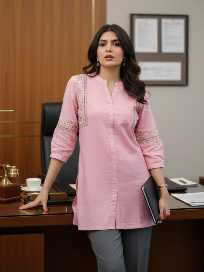 Youthnic Women's Pink Viscose Rayon A-Line Summer Short Kurti